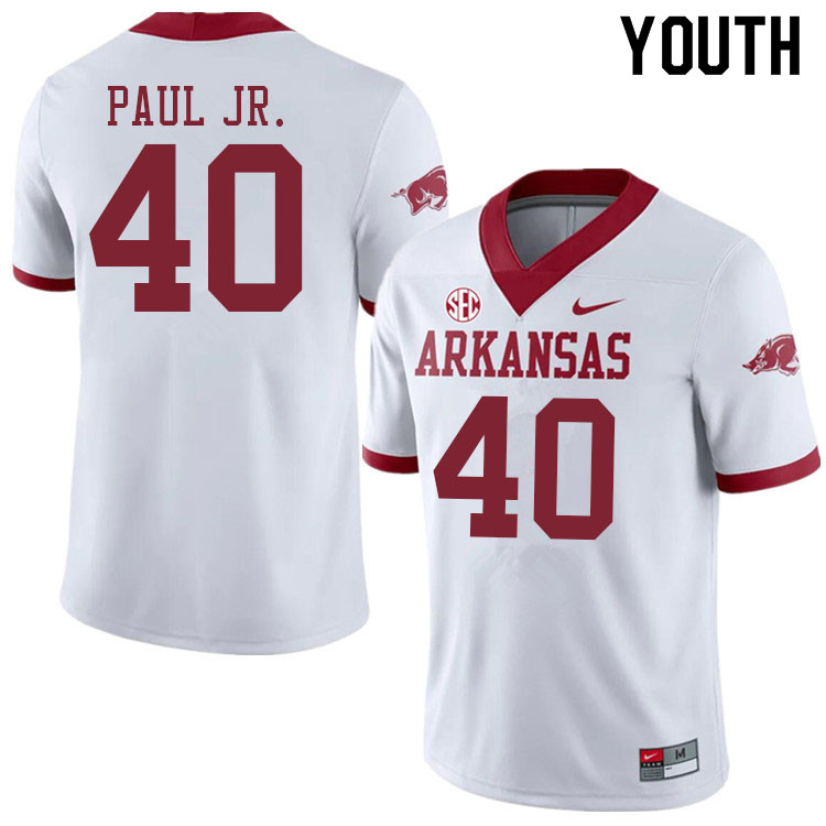Youth #40 Chris Paul Jr. Arkansas Razorbacks College Football Jerseys Sale-Alternate White - Click Image to Close